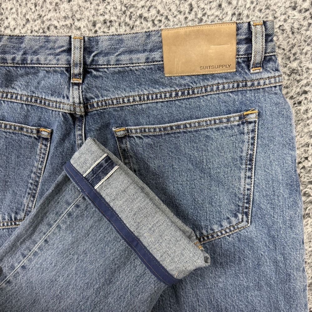 Suitsupply Selvedge Jeans Mens 33x32 Blue Candiani Denim Button Fly Made Italy